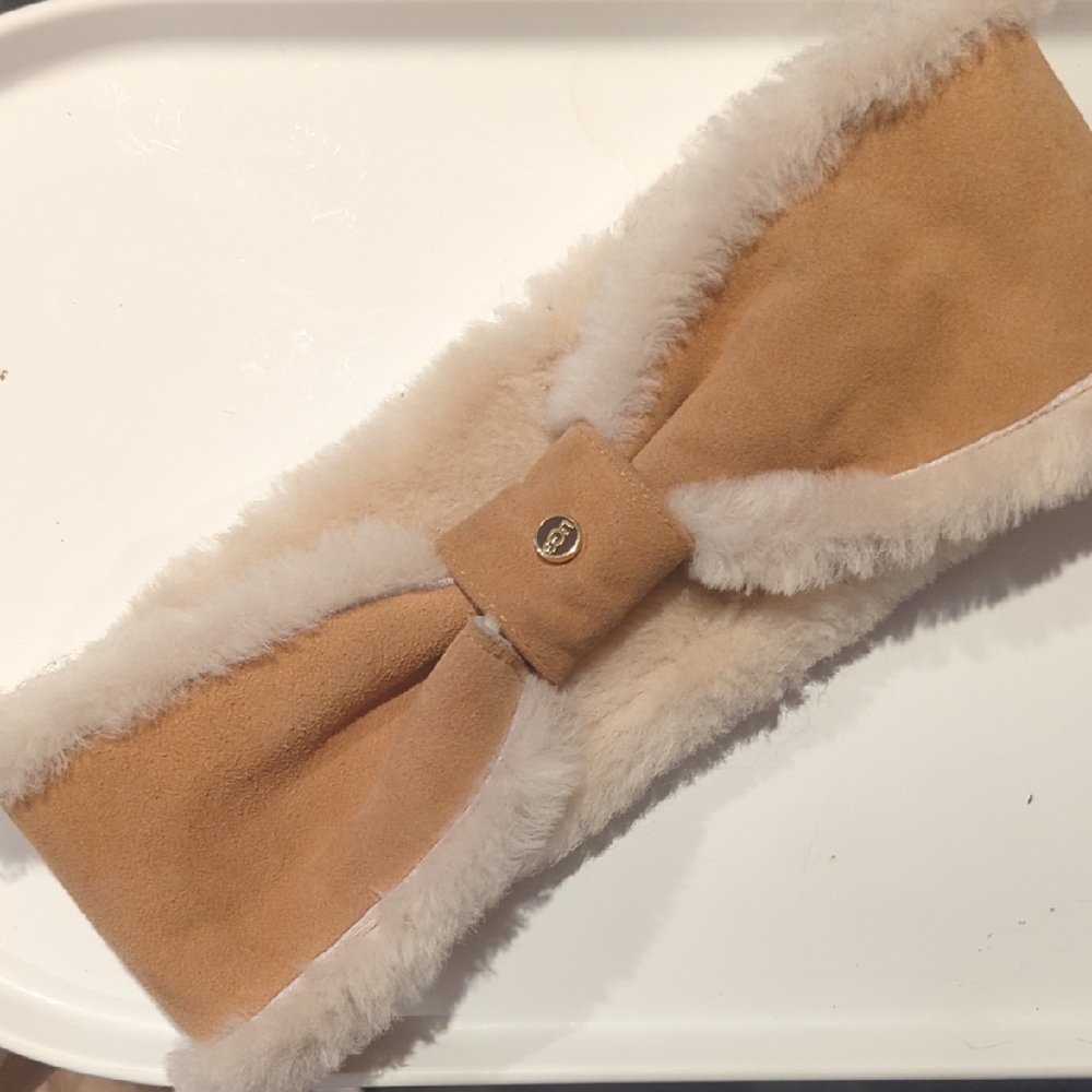 Ugg Shearling Bow Headband Suede Sheep Chestnut Brown Tan O/s
